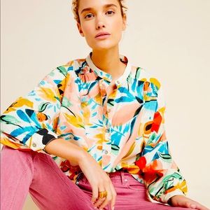 Anthropologie Multicolor Floral Button-Down Shirt